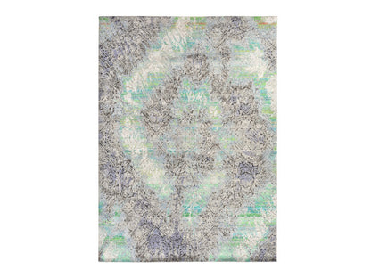 Modern / Contemporary hand-knotted wool/silk rug in Green, 9' x 12'6" — SKU O078740