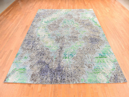 Modern / Contemporary hand-knotted wool/silk rug in Green, 9' x 12'6" — SKU O078740 (view 2)