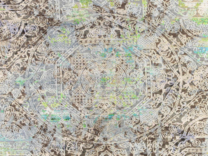 Modern / Contemporary hand-knotted wool/silk rug in Green, 9' x 12'6" — SKU O078740 (view 5)