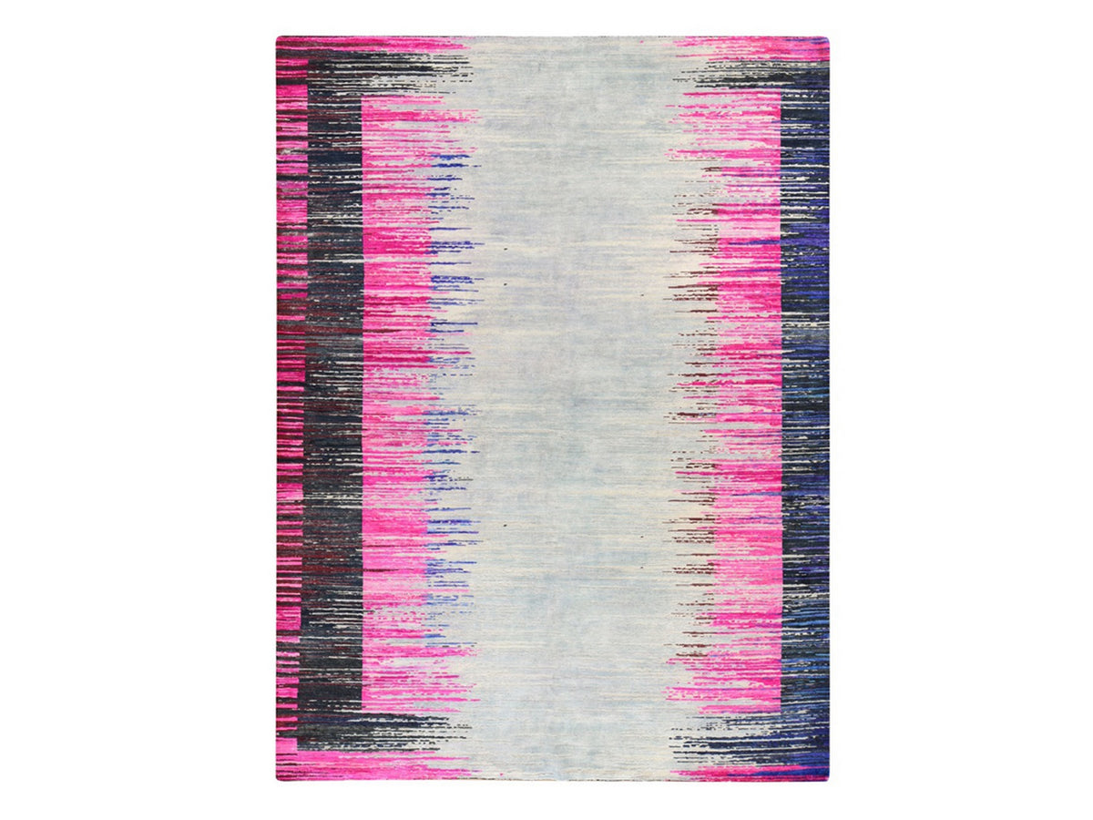 Modern / Contemporary hand-knotted wool/silk rug in Pink, 9' x 12' — SKU O078741