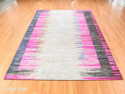 Modern / Contemporary hand-knotted wool/silk rug in Pink, 9' x 12' — SKU O078741 (view 3)