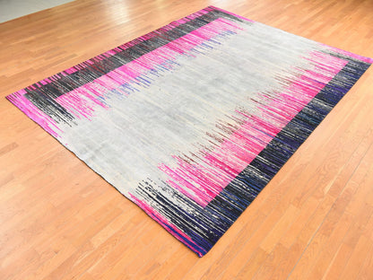 Modern / Contemporary hand-knotted wool/silk rug in Pink, 9' x 12' — SKU O078741 (view 4)