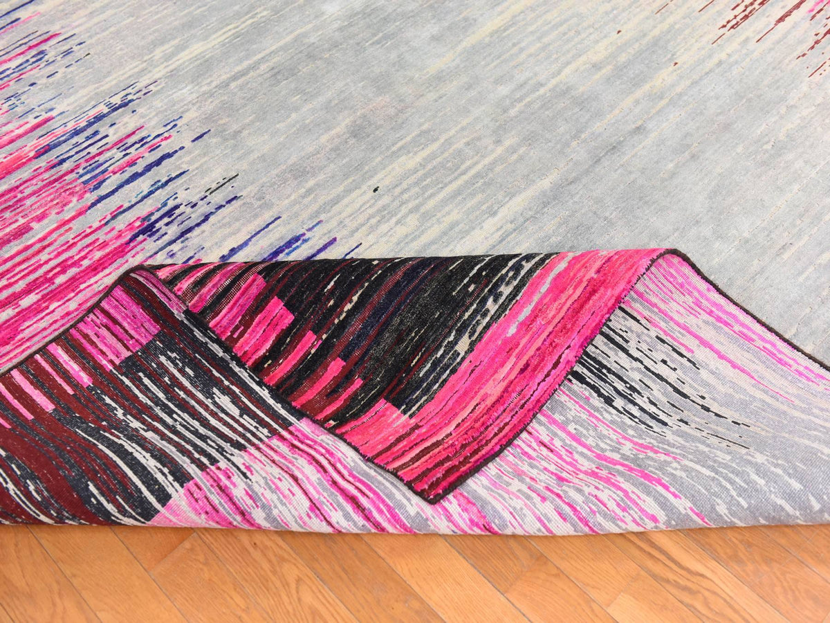 Modern / Contemporary hand-knotted wool/silk rug in Pink, 9' x 12' — SKU O078741 (view 8)