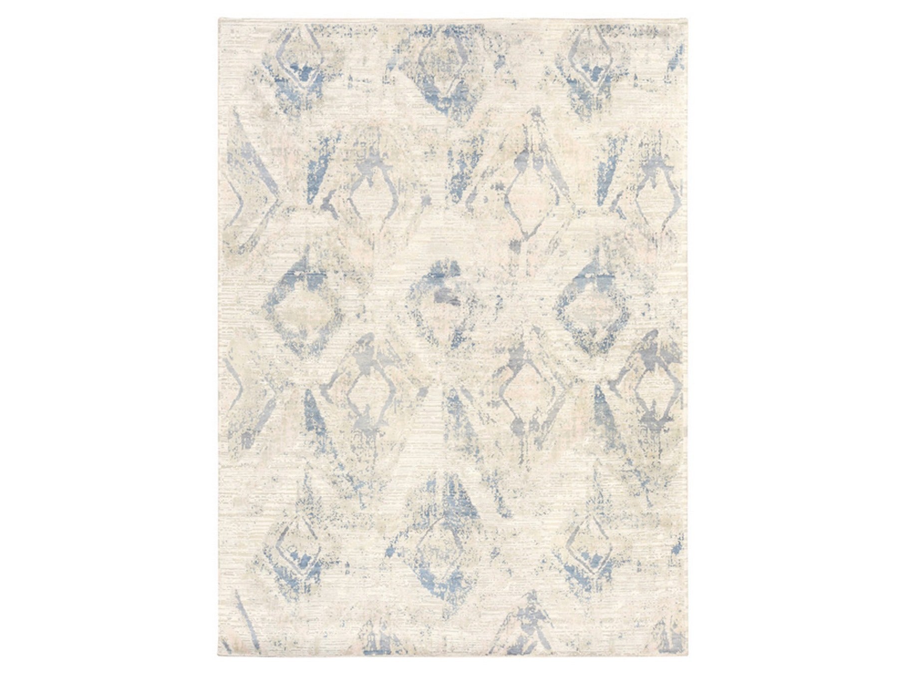 Modern / Contemporary hand-knotted wool/silk rug in Ivory, 8'10" x 12'1", SKU O078742
