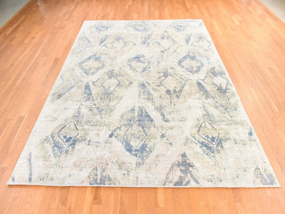Modern / Contemporary hand-knotted wool/silk rug in Ivory, 8'10" x 12'1", SKU O078742