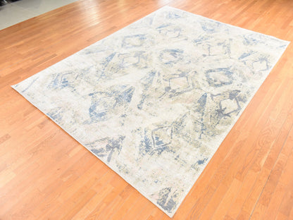 Modern / Contemporary hand-knotted wool/silk rug in Ivory, 8'10" x 12'1", SKU O078742