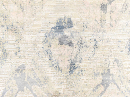 Modern / Contemporary hand-knotted wool/silk rug in Ivory, 8'10" x 12'1", SKU O078742