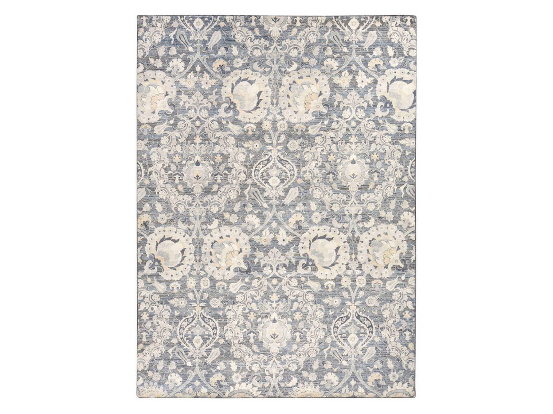Modern / Contemporary hand-knotted wool/silk rug in Gray, 8'10" x 12'2" — SKU O078743