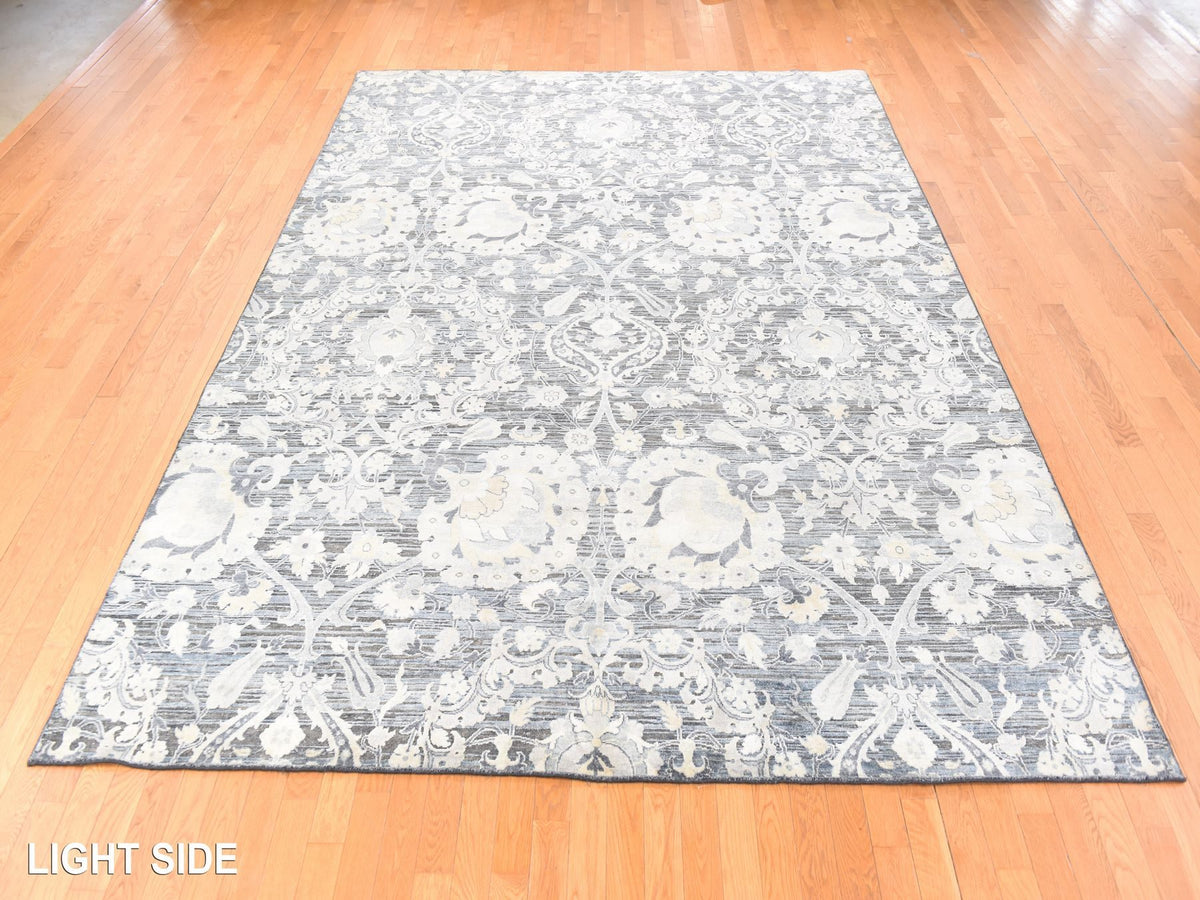Modern / Contemporary hand-knotted wool/silk rug in Gray, 8'10" x 12'2" — SKU O078743 (view 3)