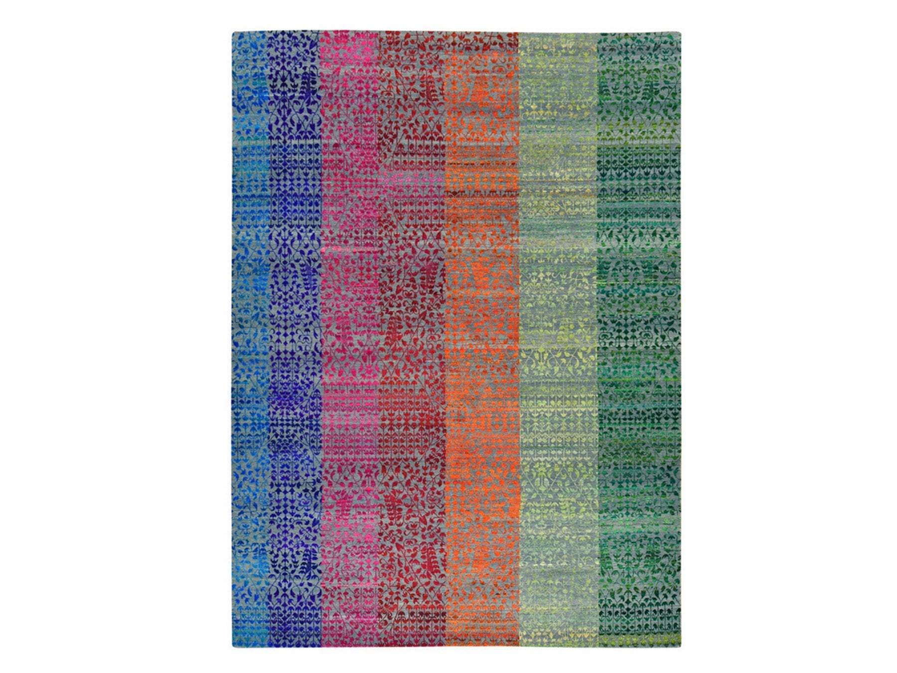 Modern / Contemporary hand-knotted silk rug in Multicolored, 9'0" x 12'1", SKU O078744