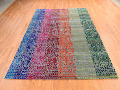 Modern / Contemporary hand-knotted sari silk rug in Multicolored, 9' x 12'1" — SKU O078744 (view 2)