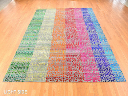Modern / Contemporary hand-knotted sari silk rug in Multicolored, 9' x 12'1" — SKU O078744 (view 3)