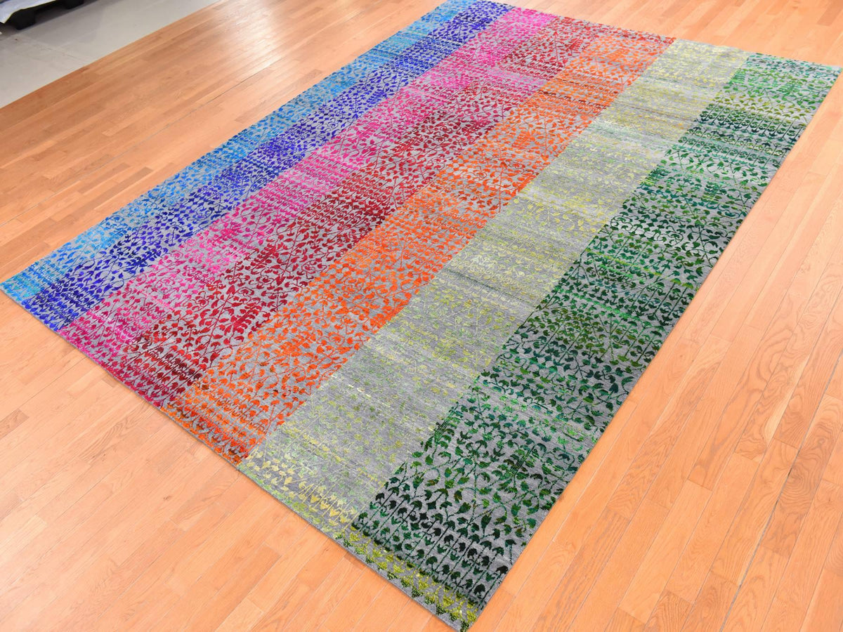 Modern / Contemporary hand-knotted sari silk rug in Multicolored, 9' x 12'1" — SKU O078744 (view 4)