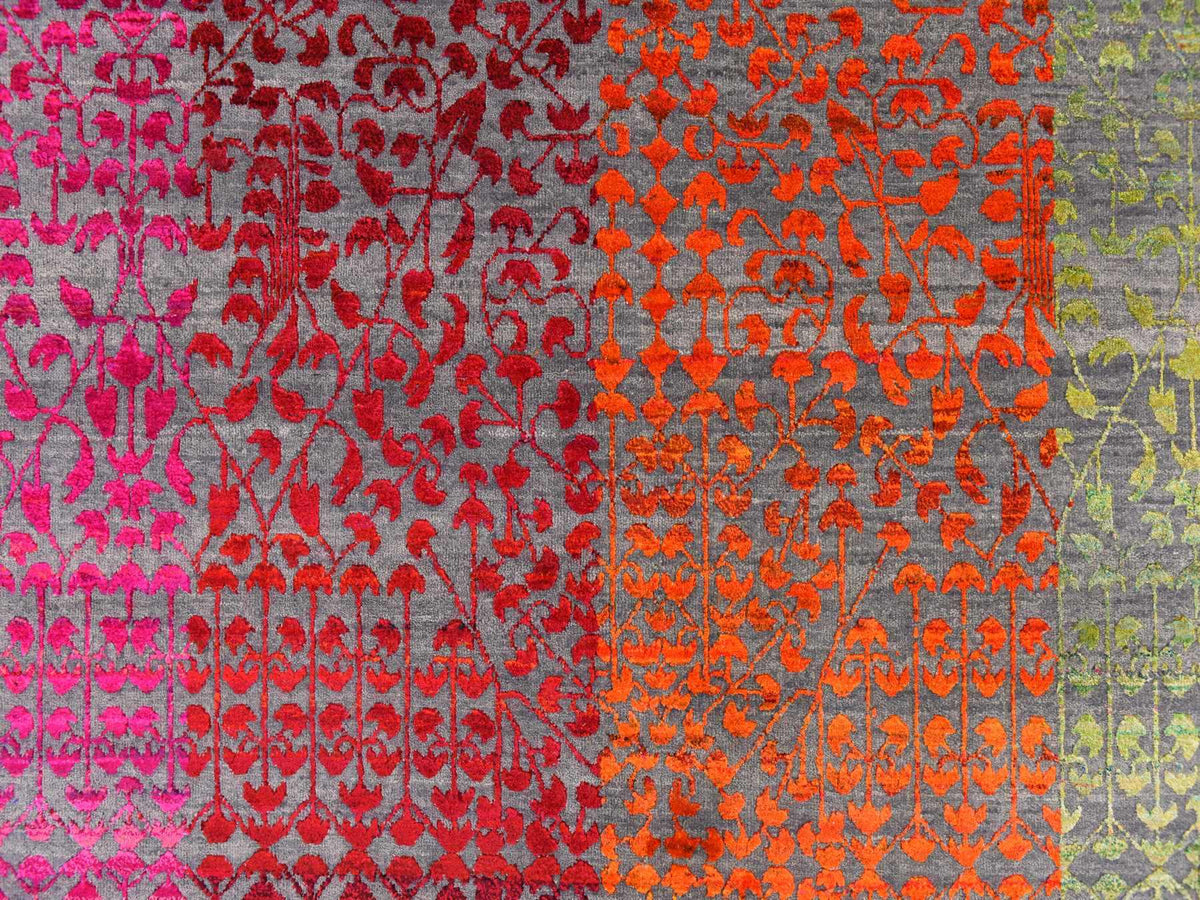 Modern / Contemporary hand-knotted sari silk rug in Multicolored, 9' x 12'1" — SKU O078744 (view 5)