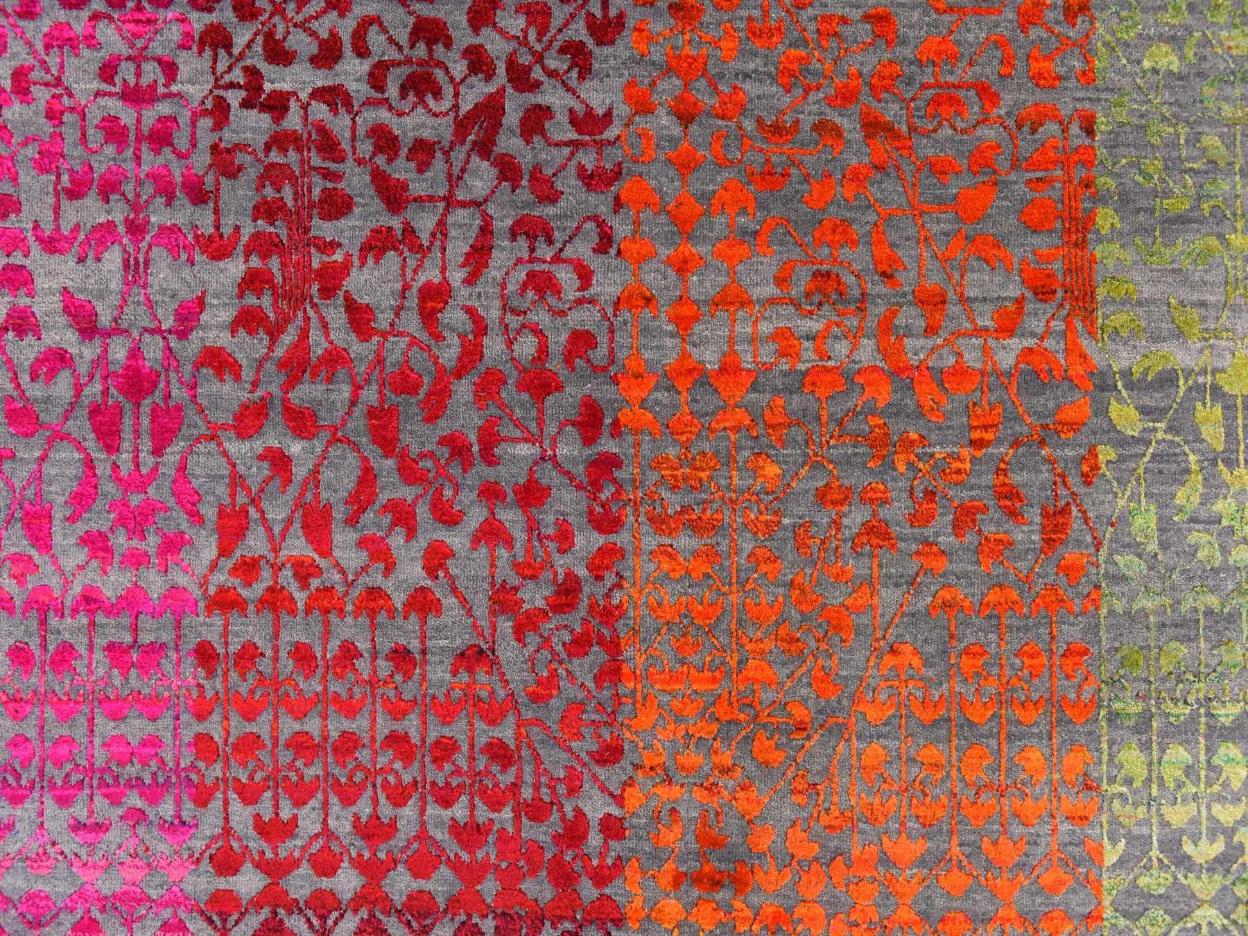 Modern / Contemporary hand-knotted silk rug in Multicolored, 9'0" x 12'1", SKU O078744
