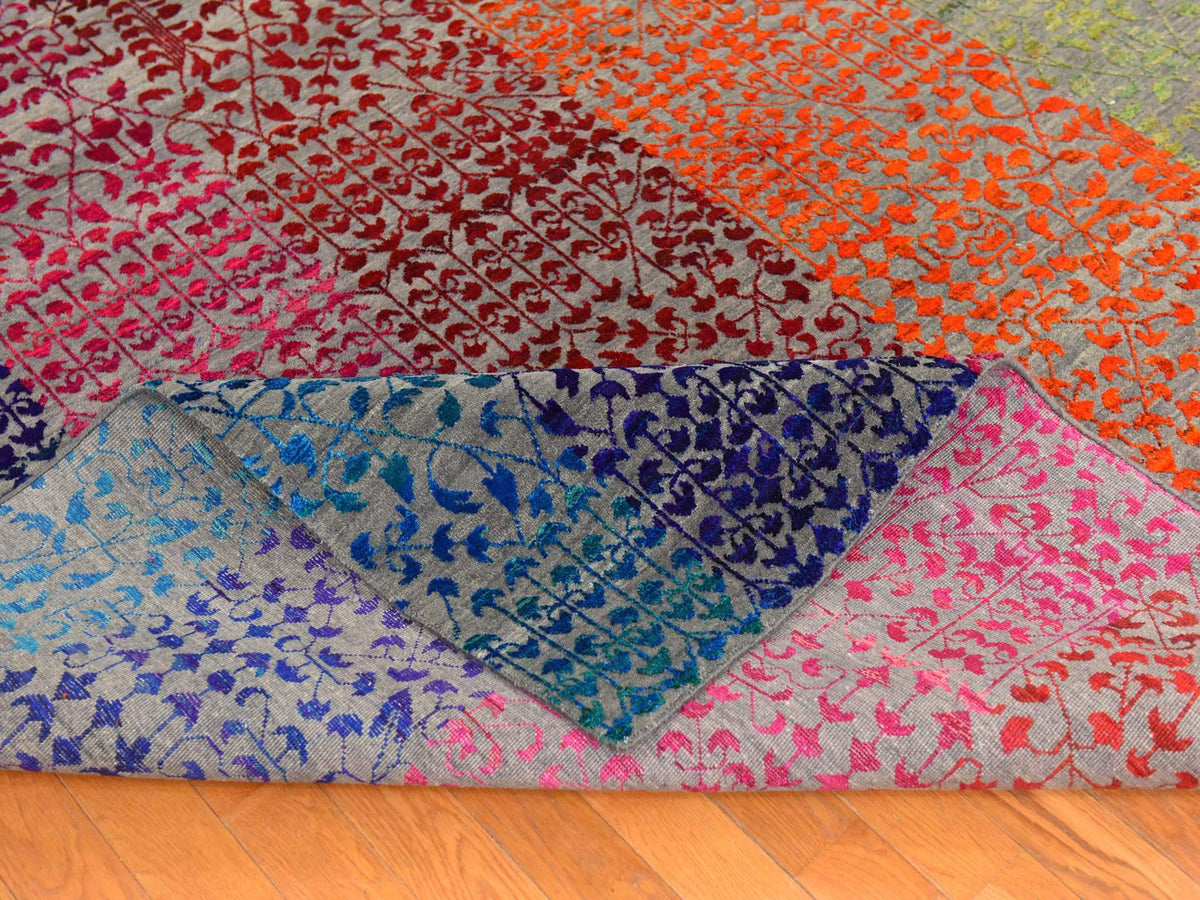 Modern / Contemporary hand-knotted sari silk rug in Multicolored, 9' x 12'1" — SKU O078744 (view 8)