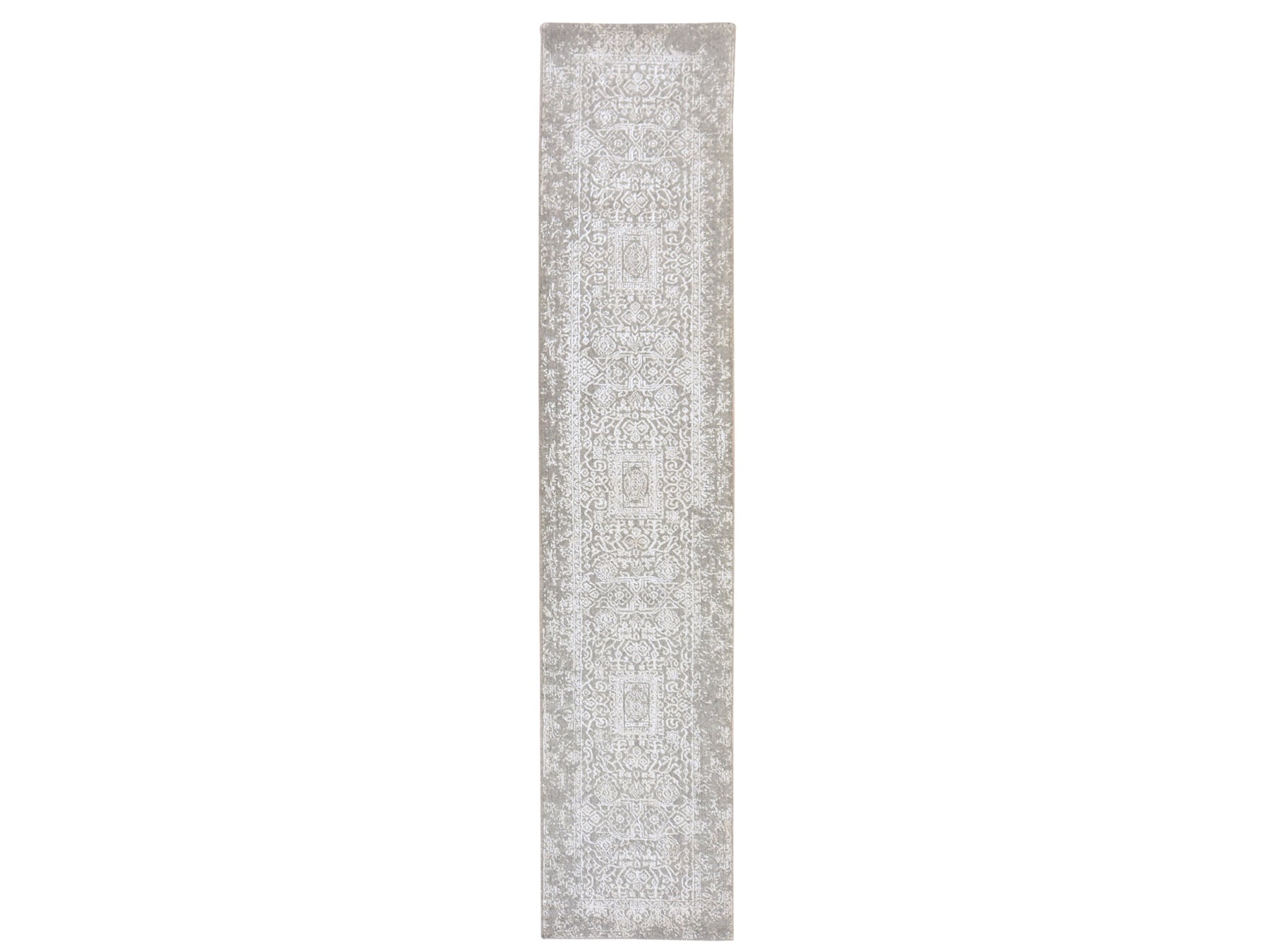 Modern / Contemporary hand-knotted wool/silk runner in Gray, 2'5" x 12'2" — SKU O078745
