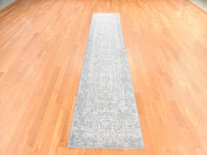 Modern / Contemporary hand-knotted wool/silk runner in Gray, 2'5" x 12'2" — SKU O078745 (view 2)