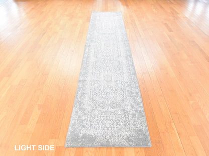 Modern / Contemporary hand-knotted wool/silk runner in Gray, 2'5" x 12'2" — SKU O078745 (view 3)