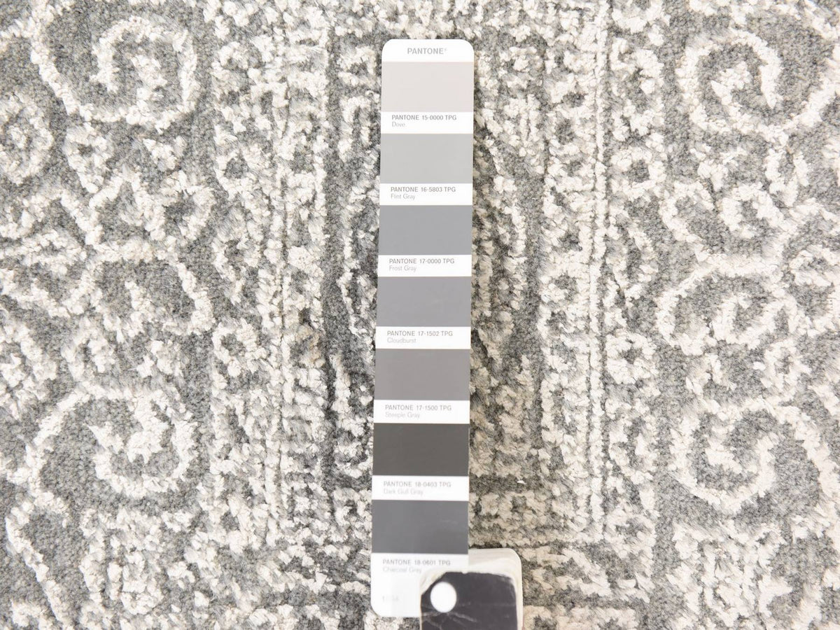 Modern / Contemporary hand-knotted wool/silk runner in Gray, 2'5" x 12'2" — SKU O078745 (view 5)