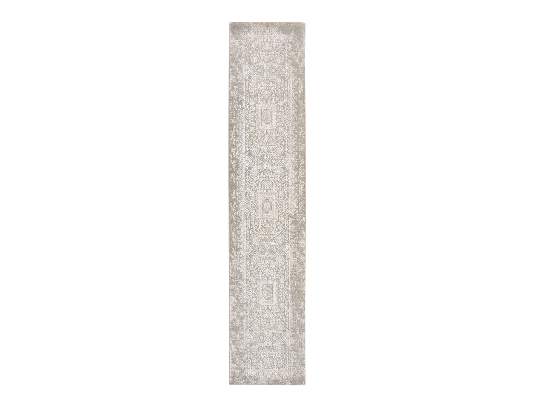 Modern / Contemporary hand-knotted wool/silk runner in Gray, 2'5" x 12'1" — SKU O078746