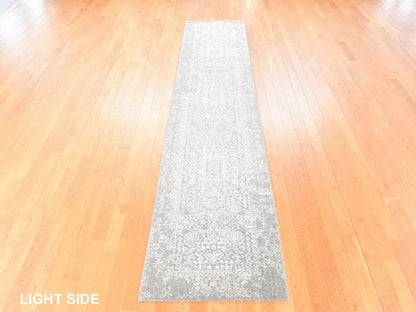 Modern / Contemporary hand-knotted wool/silk runner in Gray, 2'5" x 12'1" — SKU O078746 (view 3)