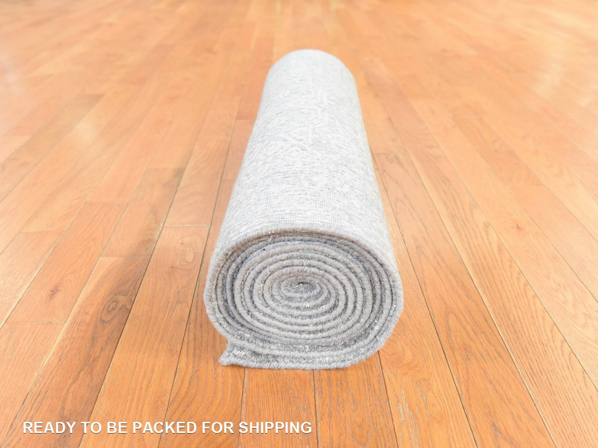 Modern / Contemporary hand-knotted wool/silk runner in Gray, 2'5" x 12'1" — SKU O078746 (view 8)