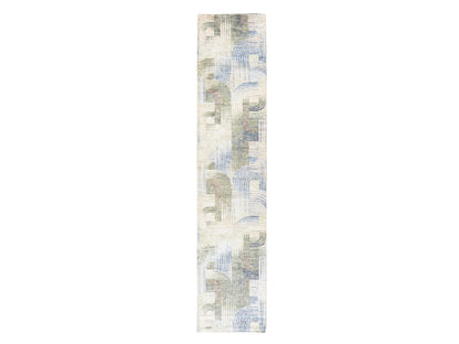 Modern / Contemporary hand-knotted wool/silk runner in Ivory, 2'7" x 12' — SKU O078747