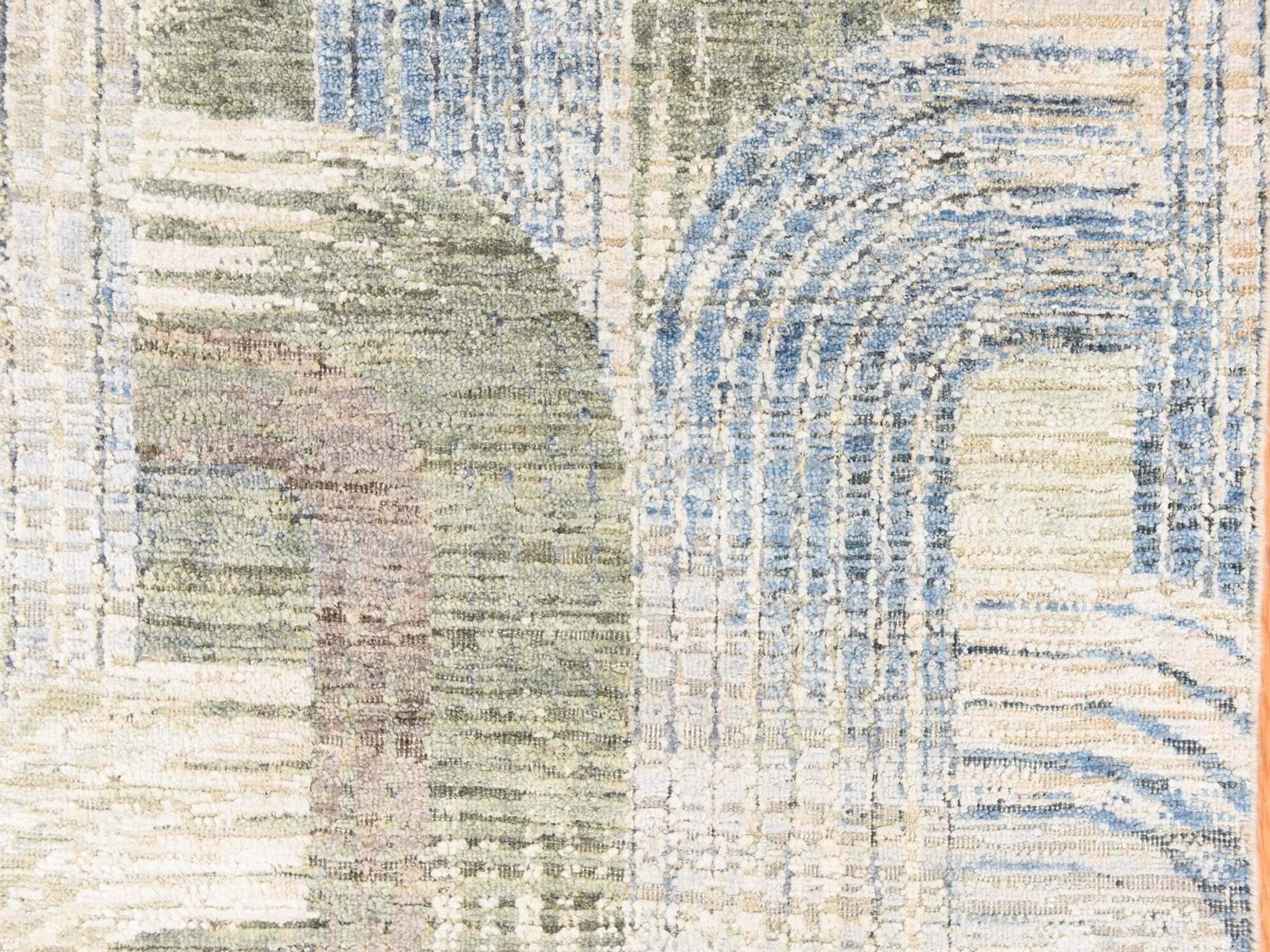 Modern / Contemporary hand-knotted wool/silk runner in Ivory, 2'7" x 12'0", SKU O078747