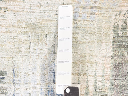 Modern / Contemporary hand-knotted wool/silk runner in Ivory, 2'7" x 12' — SKU O078747 (view 5)