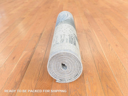 Modern / Contemporary hand-knotted wool/silk runner in Ivory, 2'7" x 12' — SKU O078747 (view 8)