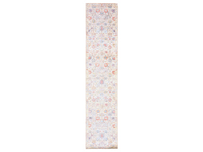 Tabriz Transitional hand-knotted wool/silk runner in Ivory, 2'7" x 12' — SKU O078748