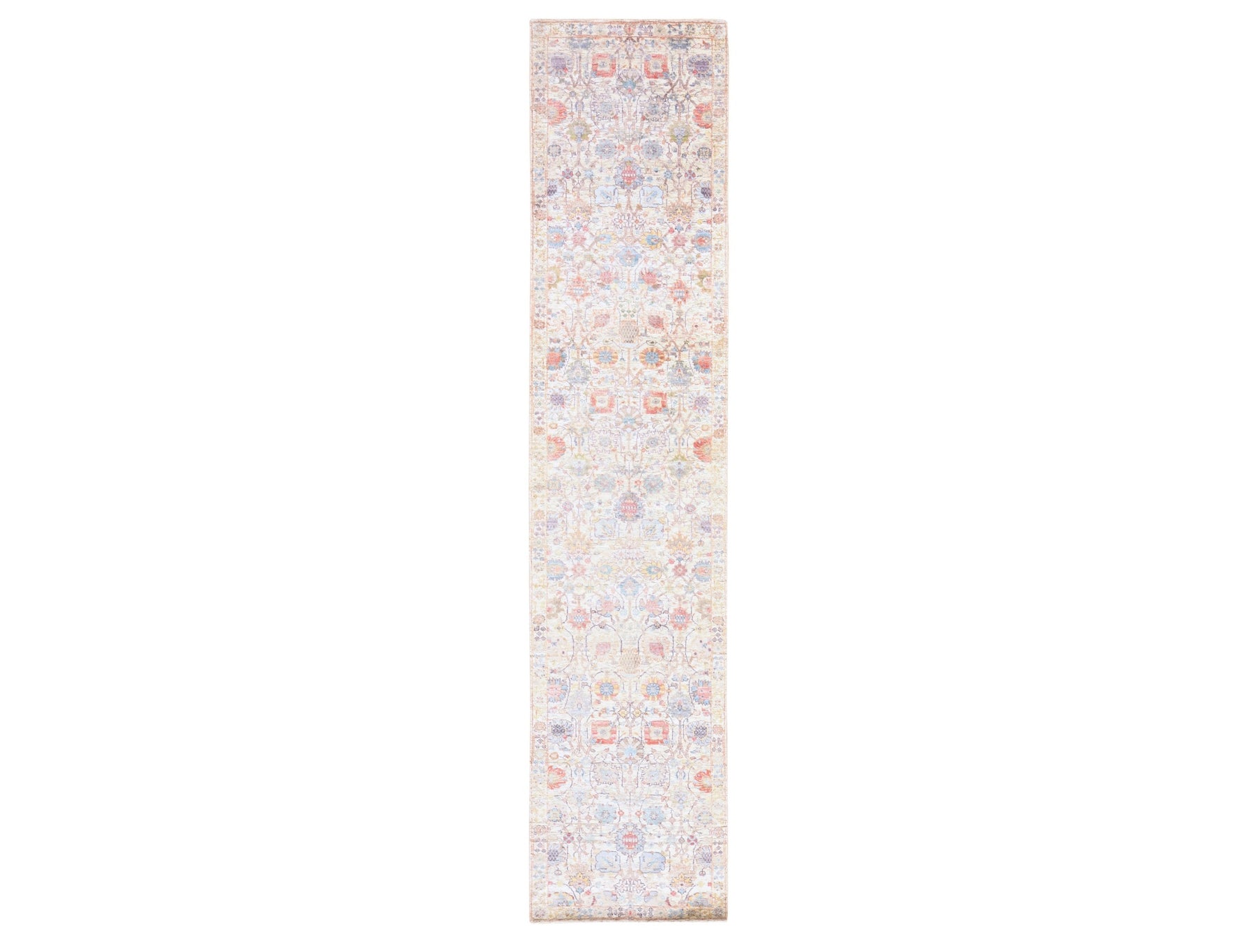 Tabriz Transitional hand-knotted wool/silk runner in Ivory, 2'7" x 12'0", SKU O078748