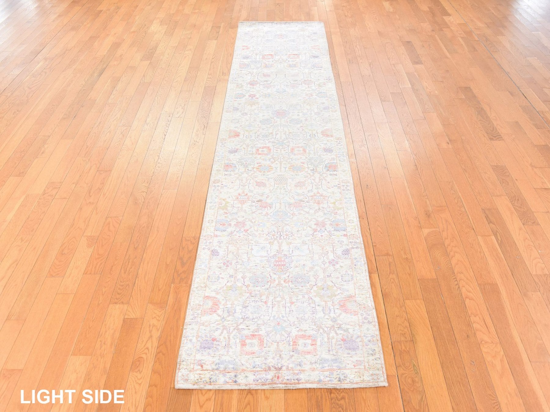 Tabriz Transitional hand-knotted wool/silk runner in Ivory, 2'7" x 12' — SKU O078748 (view 3)