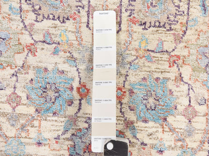 Tabriz Transitional hand-knotted wool/silk runner in Ivory, 2'7" x 12' — SKU O078748 (view 5)
