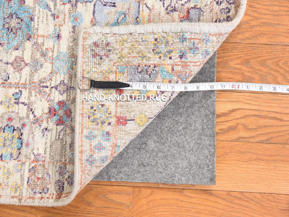 Tabriz Transitional hand-knotted wool/silk runner in Ivory, 2'7" x 12' — SKU O078748 (view 6)