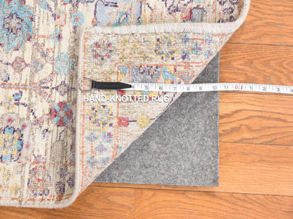 Tabriz Transitional hand-knotted wool/silk runner in Ivory, 2'7" x 12' — SKU O078748 (view 6)