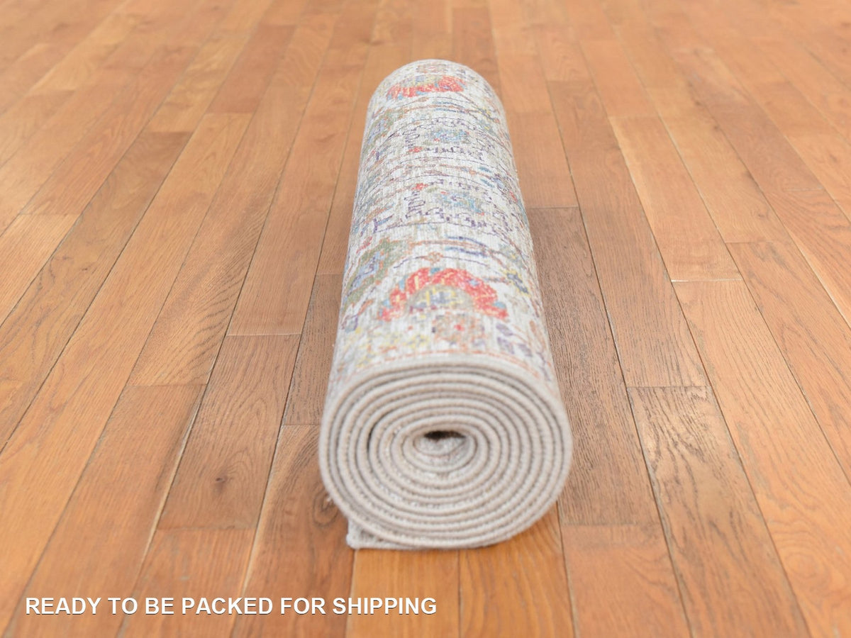Tabriz Transitional hand-knotted wool/silk runner in Ivory, 2'7" x 12' — SKU O078748 (view 8)