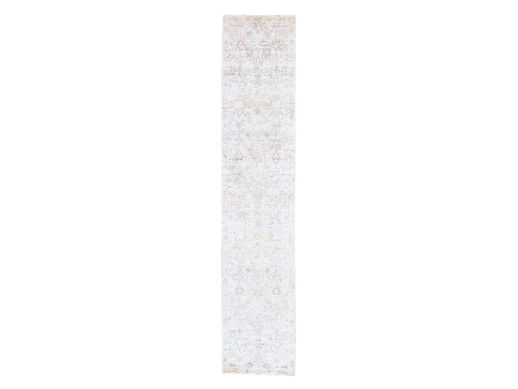 Tabriz Transitional hand-knotted silk runner in Ivory, 2'5" x 12' — SKU O078749