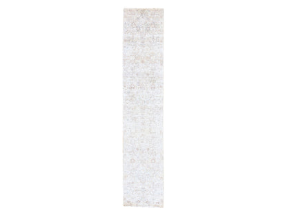 Tabriz Transitional hand-knotted silk runner in Ivory, 2'5" x 12' — SKU O078749