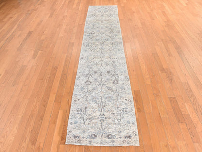 Tabriz Transitional hand-knotted silk runner in Ivory, 2'5" x 12' — SKU O078749 (view 2)