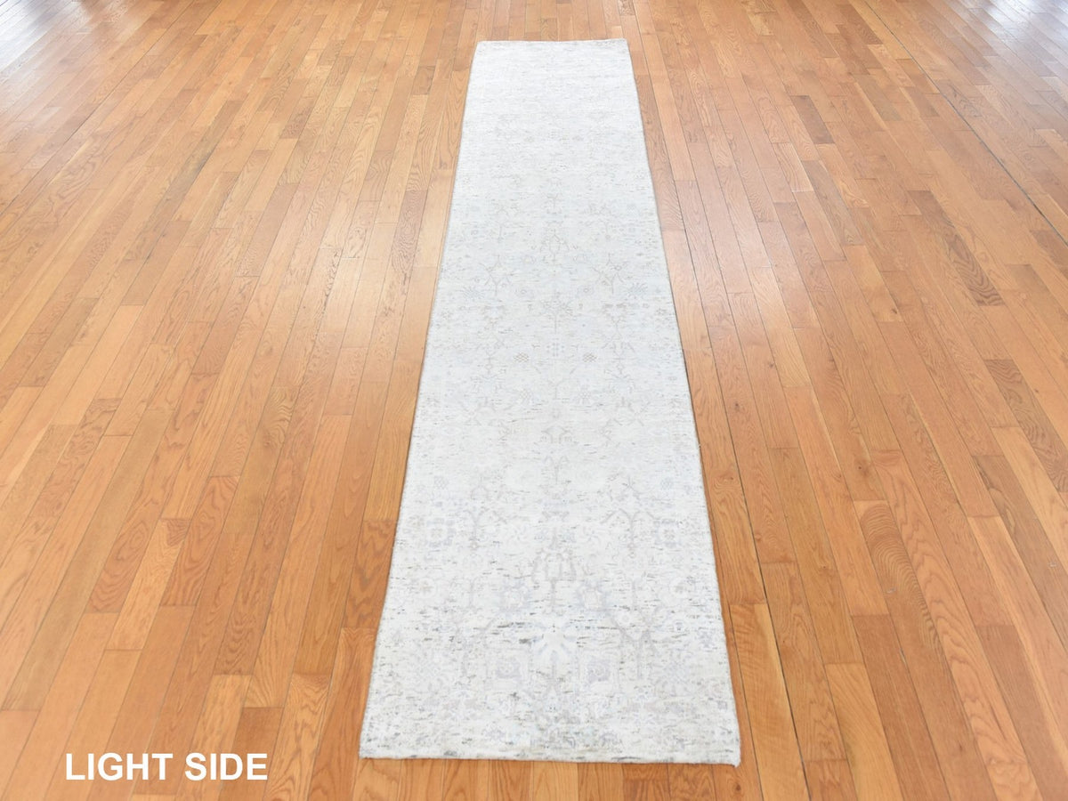 Tabriz Transitional hand-knotted silk runner in Ivory, 2'5" x 12' — SKU O078749 (view 3)