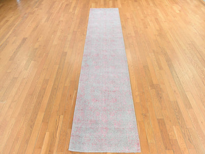 Wool / Silk hand-knotted wool/silk runner in Pink, 2'6" x 11'10" — SKU O078750 (view 2)