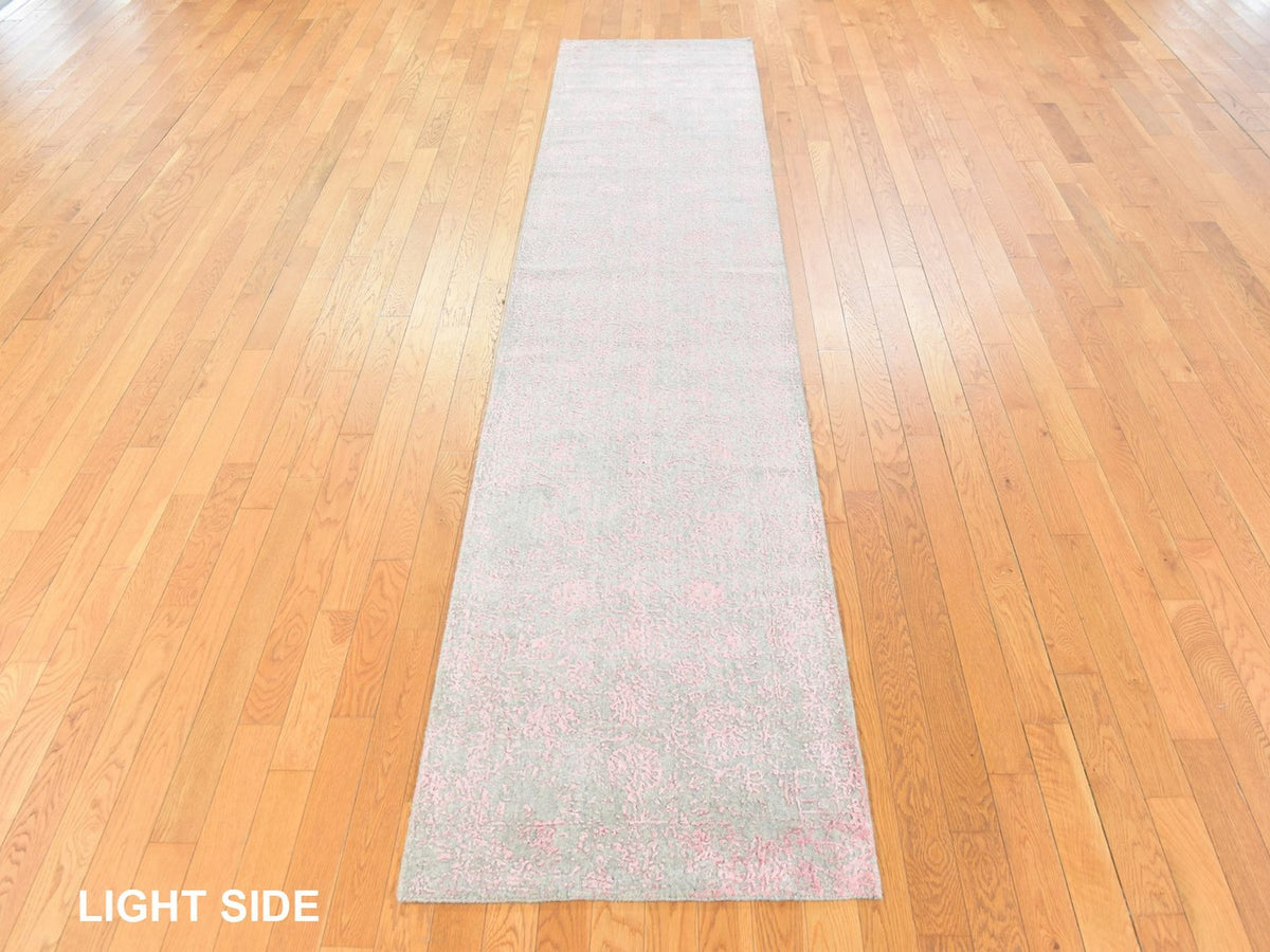 Wool / Silk hand-knotted wool/silk runner in Pink, 2'6" x 11'10" — SKU O078750 (view 3)