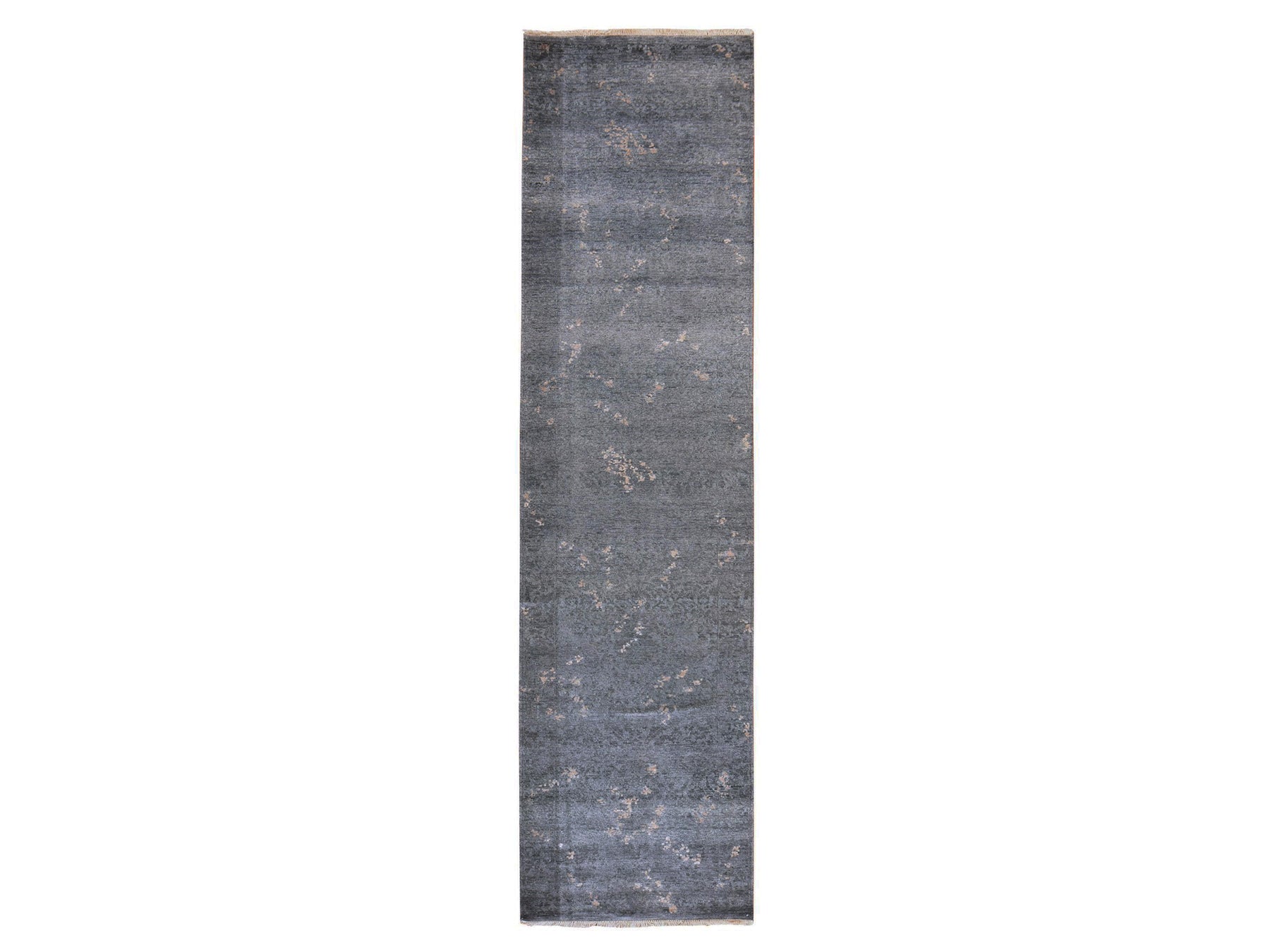 Modern / Contemporary hand-knotted art silk runner in Gray, 3' x 11'9" — SKU O078751