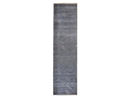 Modern / Contemporary hand-knotted art silk runner in Gray, 3' x 11'9" — SKU O078751