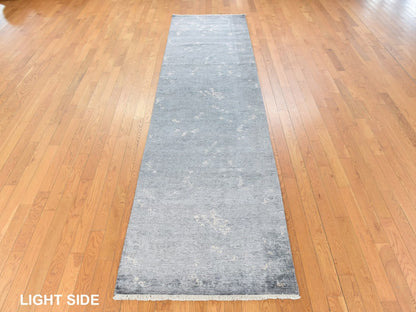 Modern / Contemporary hand-knotted art silk runner in Gray, 3' x 11'9" — SKU O078751 (view 3)