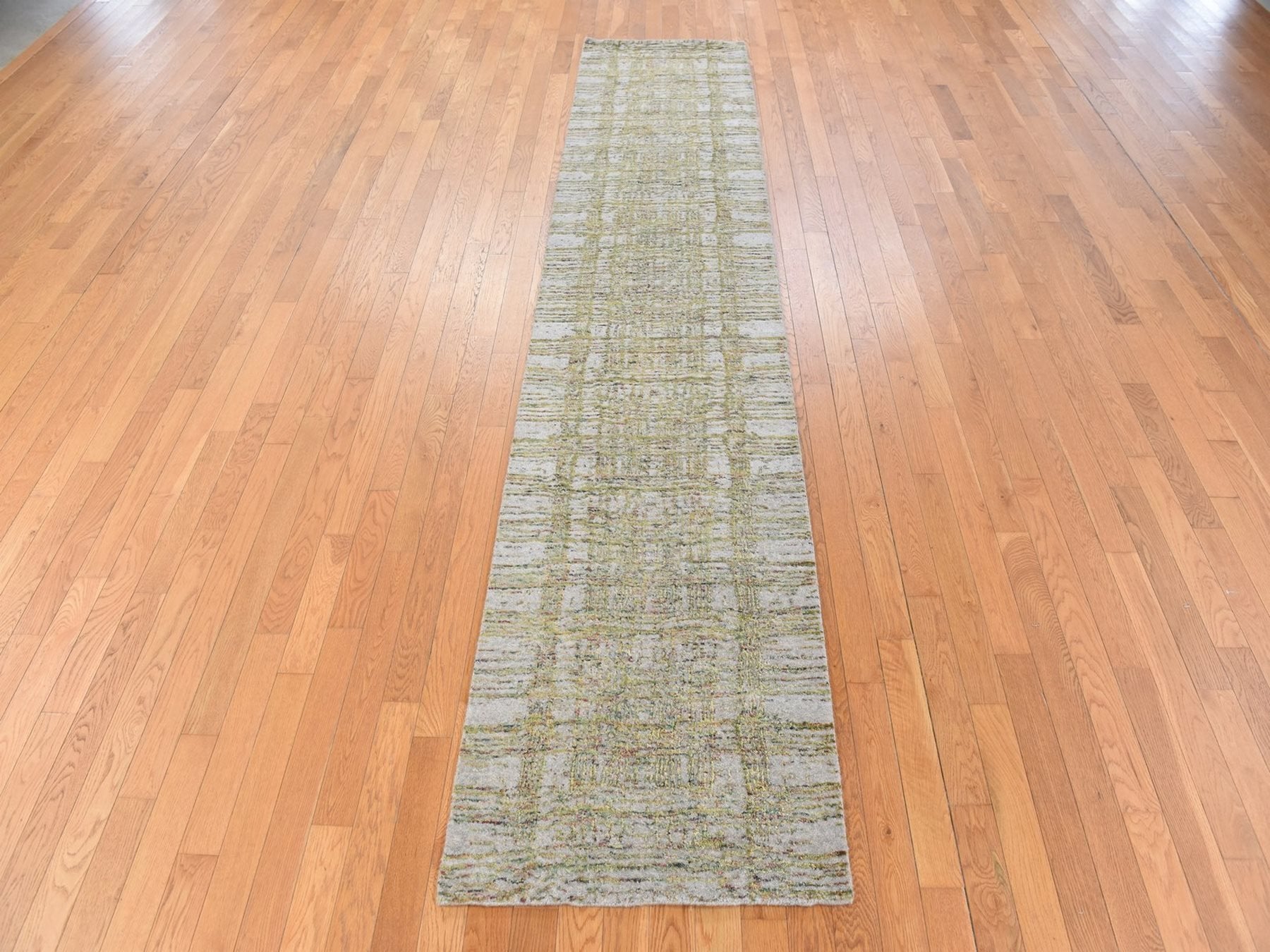 Modern / Contemporary hand-knotted wool/silk runner in Beige, 2'6" x 11'9" — SKU O078752 (view 2)