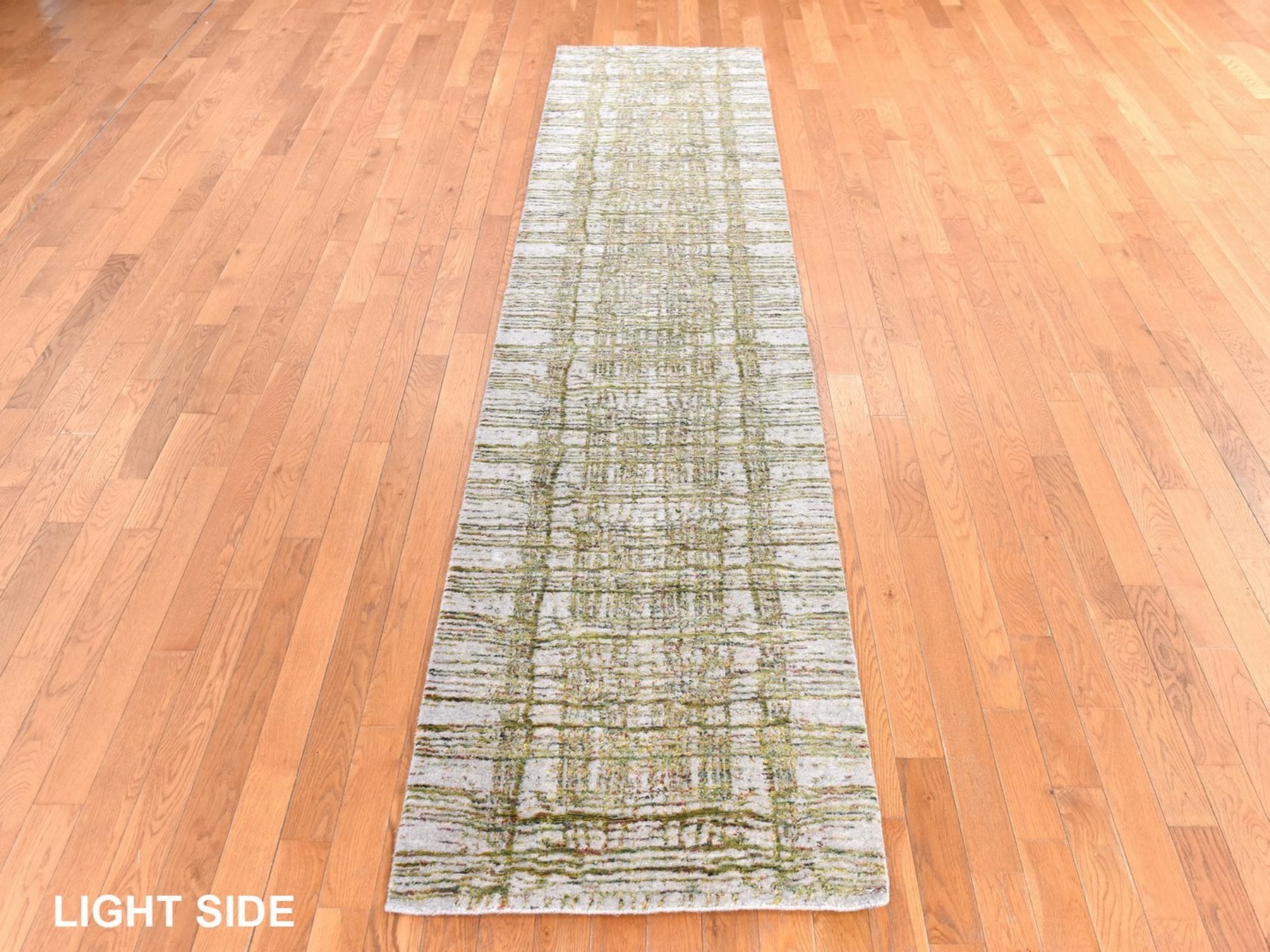 Modern / Contemporary hand-knotted wool/silk runner in Beige, 2'6" x 11'9", SKU O078752