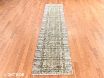 Modern / Contemporary hand-knotted wool/silk runner in Beige, 2'6" x 11'9", SKU O078752
